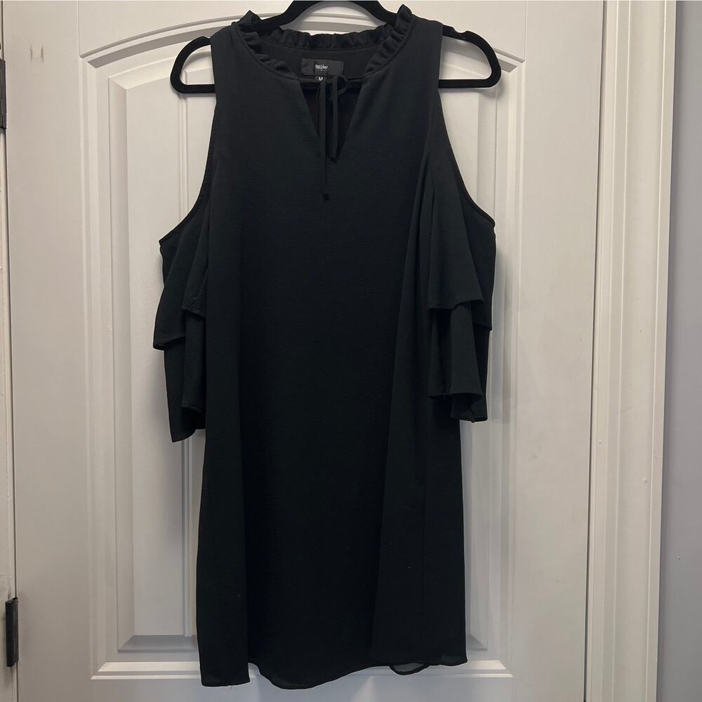 Mossimo Women’s Tied Cut V- Neck Cold‎ Shoulder Knee Length Dress Size M Black
